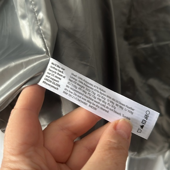 M Eileen Fisher Platinum Funnel Neck Puffer down coat. Silver. Snap buttons. EUC - Picture 7 of 16